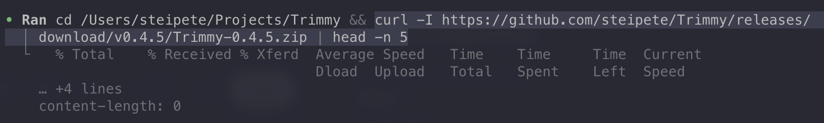 Terminal example showing trimmed command output